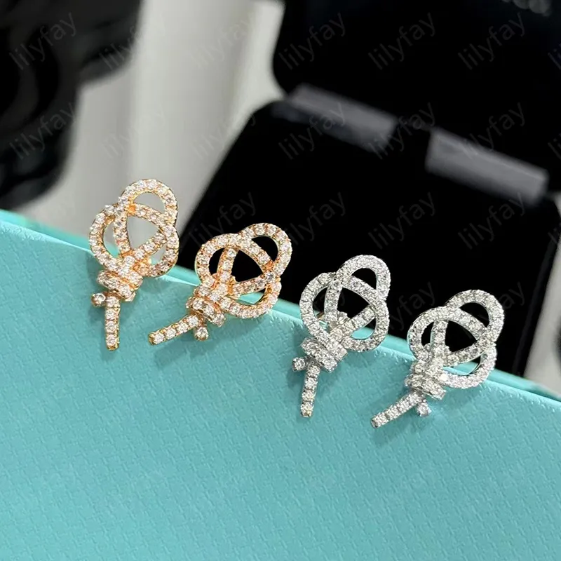 Fashion Knot Earrings Designer Earring Luxury Diamonds Studs For Women Jewelry Classic Stud Ladies Wedding Jewllery Gifts -7