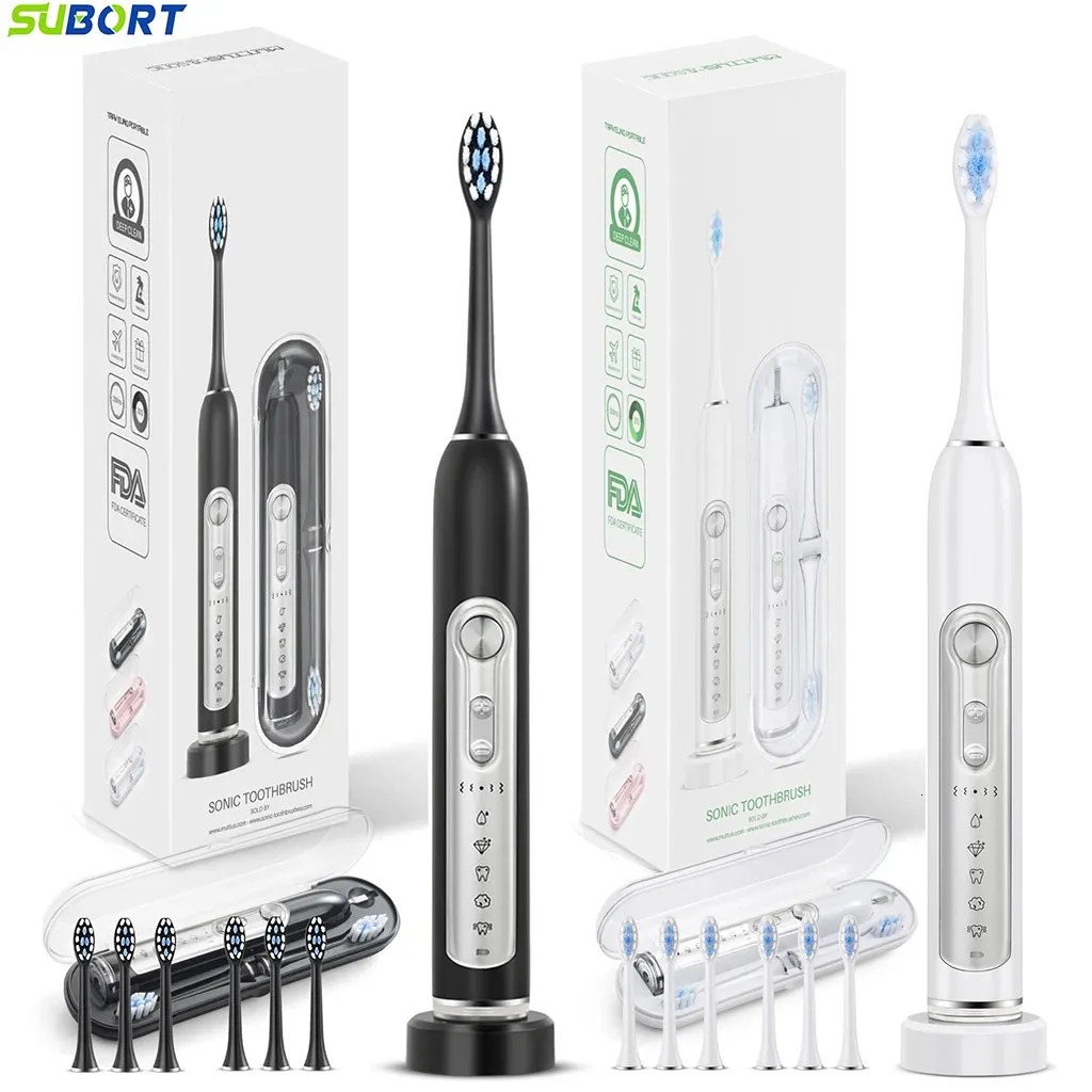 Subort Super Sonic Electric Dogruppo per adulti Kid Smart Smart Whitening Dente Sprobrush IPX7 Teste sostituibili impermeabili impostate 240419