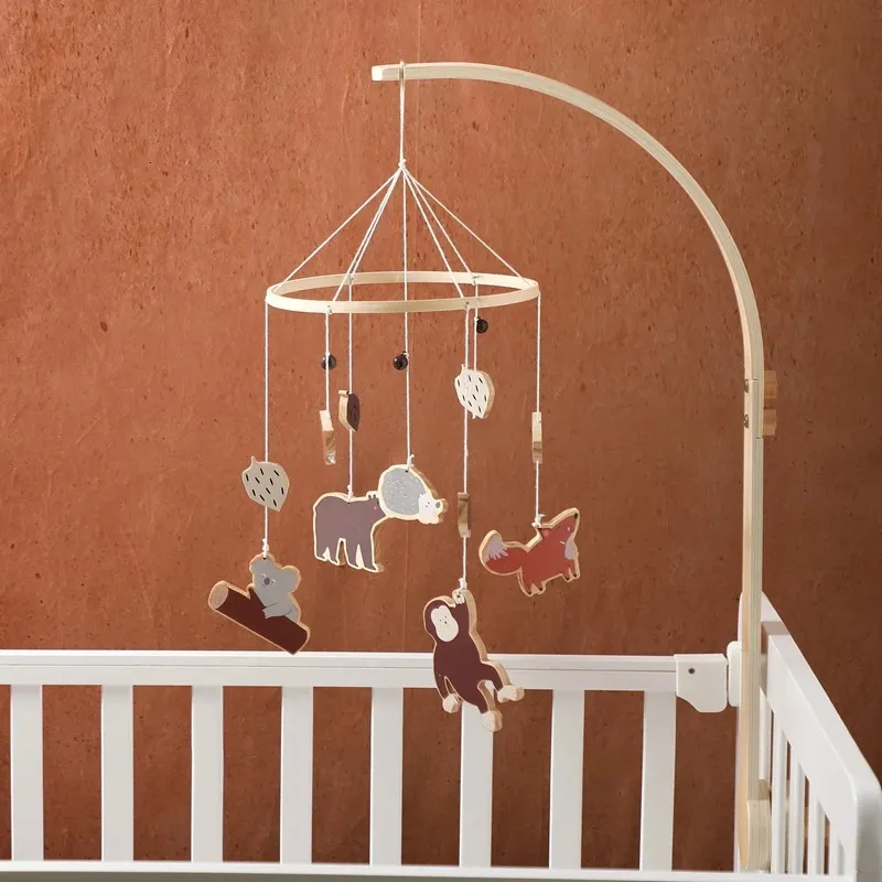 Baby houten bed Bell Forest Animal Mobile Hanging Music Rammles speelgoed 0-12 maand wieghouder armbeugel cadeau 240418