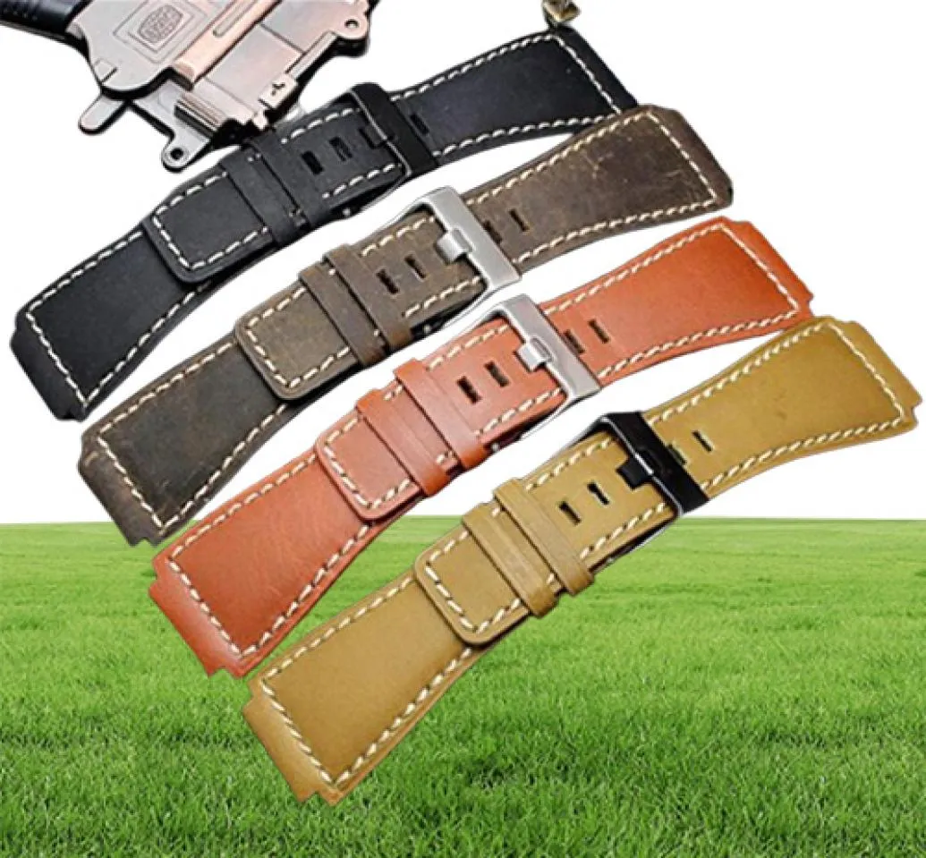 3424mm 볼록한 이탈리아 송아지 송아지 시리즈 BR01 BR01 BR03 Strap Watchband 팔찌 벨트 로스 고무 맨 T204786427 용 이탈리아 송아지 가죽 가죽 시계 밴드