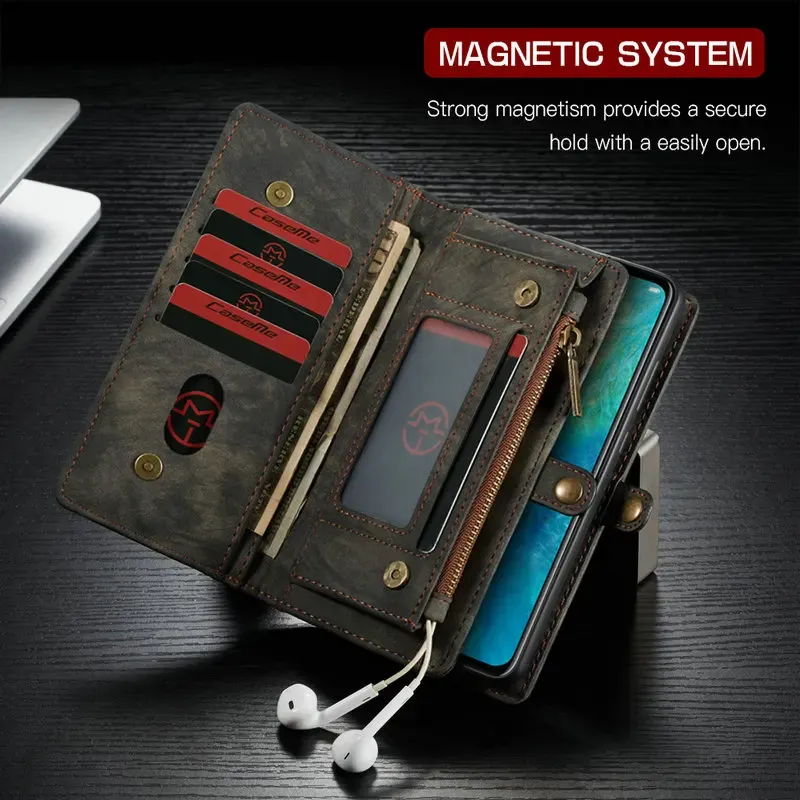 Wallets Caseme P30 Magnetic Wallet Case for Huawei P30 Lite P30pro Cases Flip Detachable Leather Zipper Wallet P30 Phone Cover Card Slot