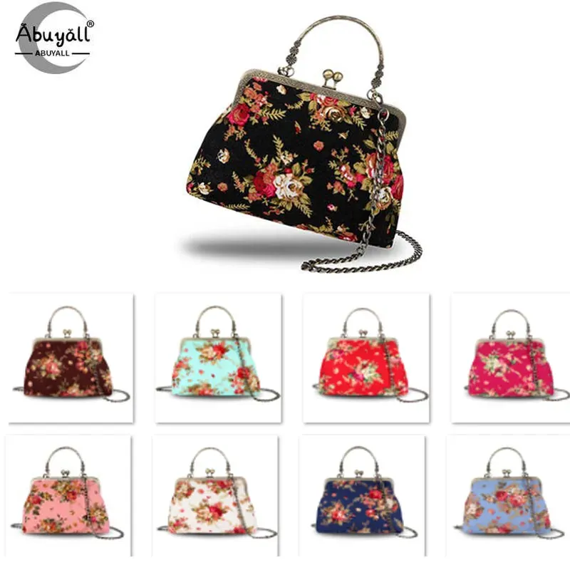 Sac à main de serrure de baise de baiser pour femmes Cheongsam Kisslock Purse Souffle de chaîne d'épaule en soirée Special Flower Flower fermoir Handle