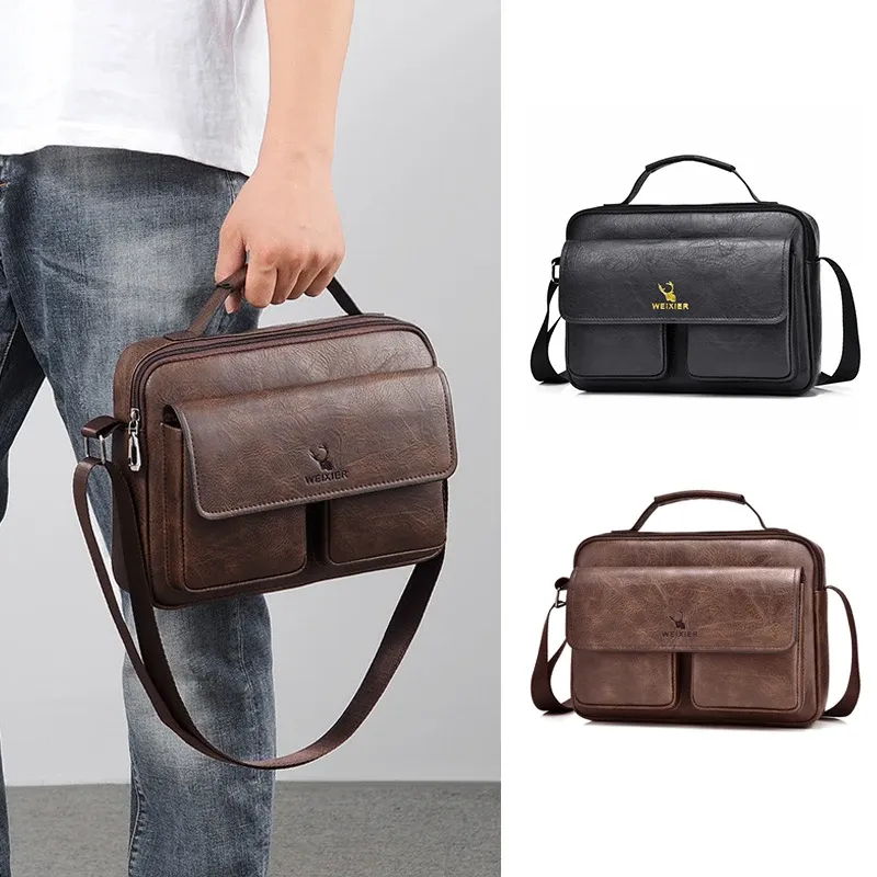 Kolejki Vintage Torka na ramię Mini teczka dla mężczyzn Business Tote Pu skórzane torebki torebki iPad Breifcase Square bo boczne torba crossbody