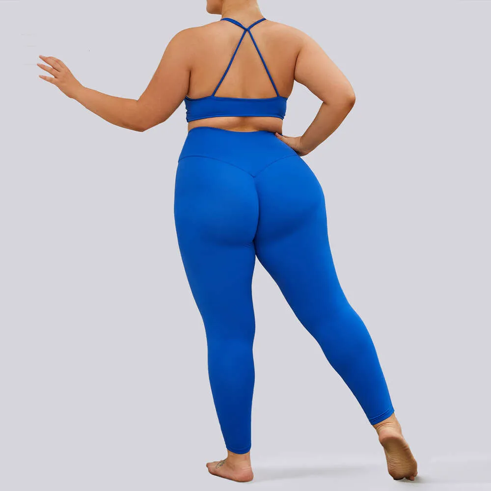 Ensembles sportifs plus courbe lutign yoga sirène féminine à taille haute sport serré nu nue-drying grande taille fiess costume citron gym running workout