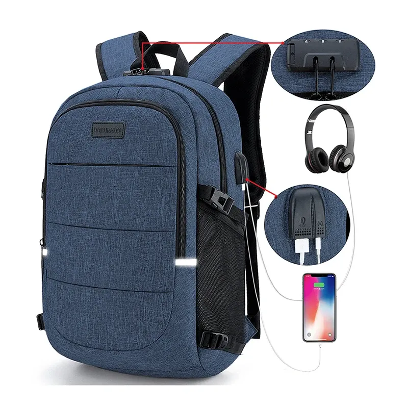 Backpacks modieuze multi -pocket neutrale rugzak, waterdicht, antitheft, 14 inch computer rugzak, USB en hoofdtelefoon gereserveerde poorten