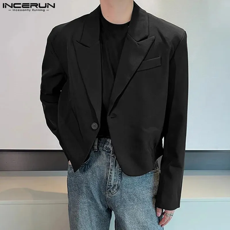 Homens blazer colorida sólida lapela de manga longa um botão coreano casual ternos de rua moda moda masculino fino casacos s5xl incerun 240407