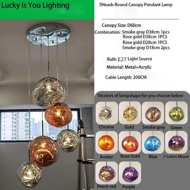 LAVA Multi Round Round Pendant Lamp D28cm مع Amber Chorme Rose Gold Gold Blue Green Colour
