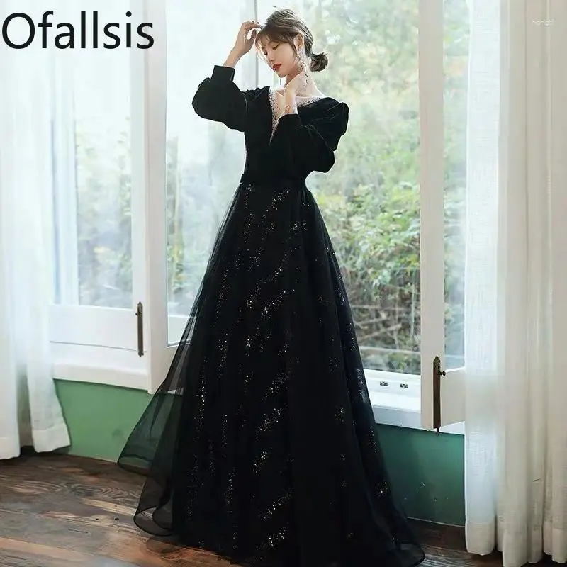 Casual Dresses Ofallsis French Style O Neck Long Sleeve Velvet Evening Dress 2024 Autumn N High End Luxury Birthday Party Adult Gift