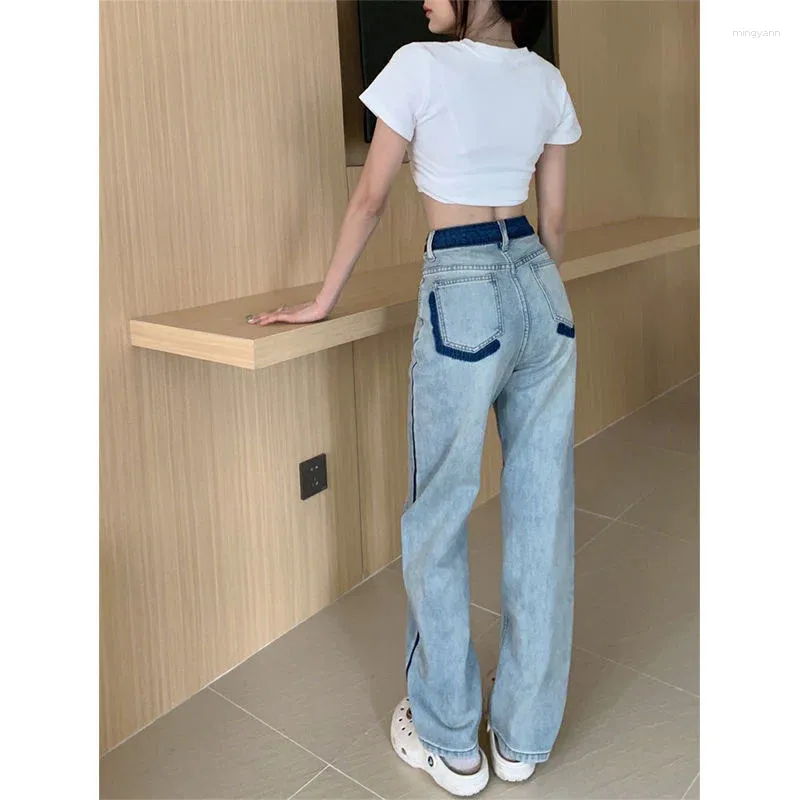 Koreańska wersja prostej nogi dla kobiet z luźnymi szczupłą paską wszechstronne spodnie Y2K