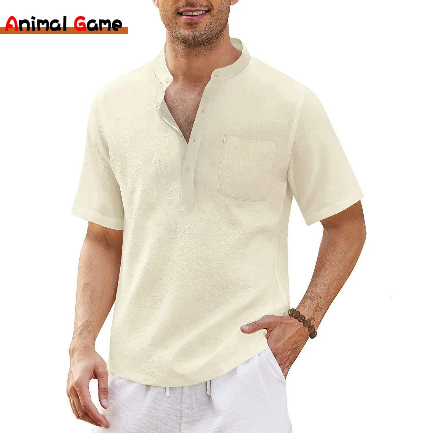 Summer Mens kortärmad t-shirt Bomull och linne V-Neck Casual Mens T-shirt Skjorta Male Breattable Tops S-5XL 240412