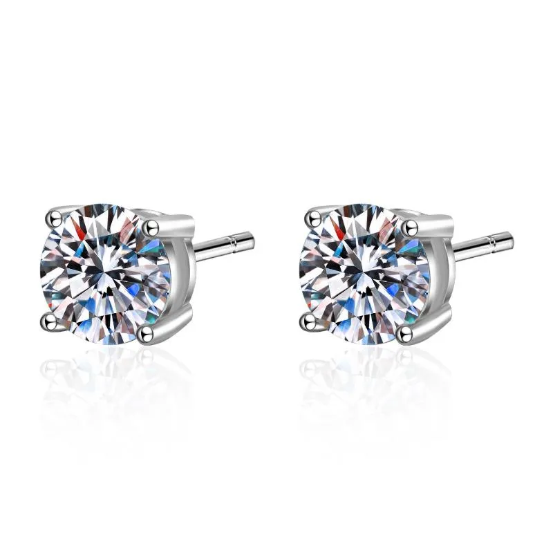 Toppkvalitetsstud Real Moissanite CZ Earrings 14K White Gold Plated 925 Sterling Silver 4 Prong Mosan Diamond Earring For Women Men Ear 1CT 2CT 4CT Jewelry Gift