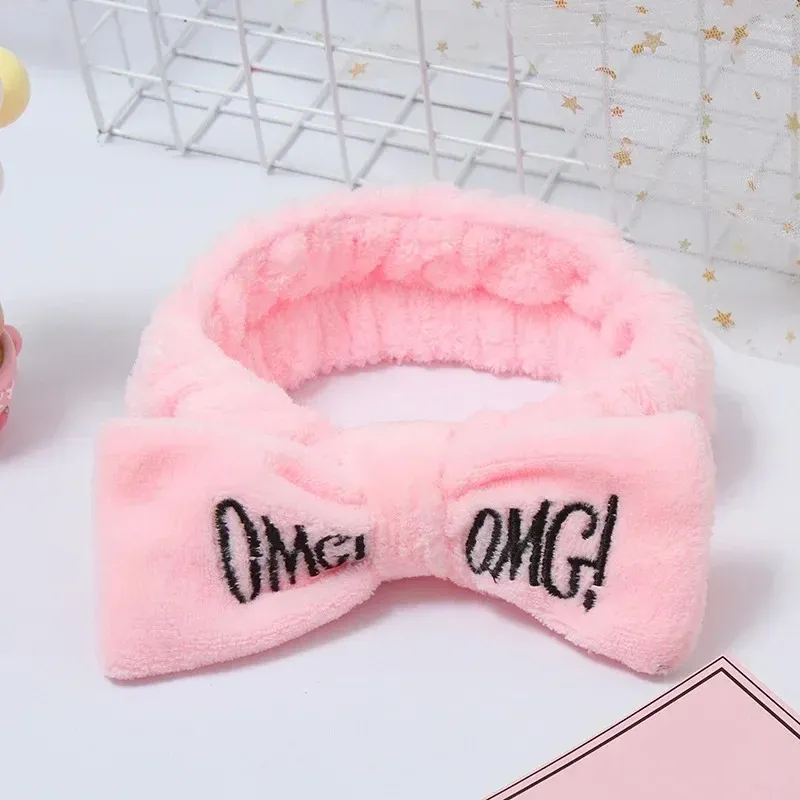 2023 Ny OMG Letter Coral Fleece Wash Face Bow Hairbands For Women Girls Headbands Headwear Hair Bands Turban Hair Accessories