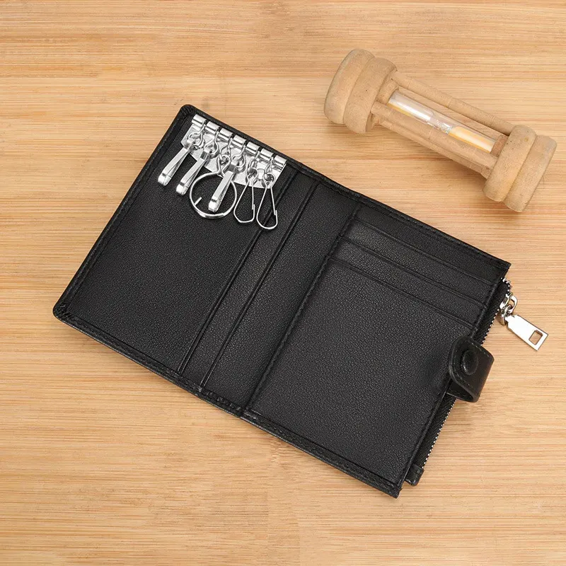 Wallets Slim Wallet for Men Genuine Leather Key Organizer Card Holder Keychain Key Wallet Short Small Male Clutch with Zipper Coin Pouch