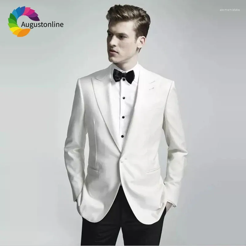 Costumes masculins White Slim Fit Wedding Groom Wear Tuxedos Prom Party 2 Pieces (Jacekt Pantalon) Bridegroom Men Man Blazer