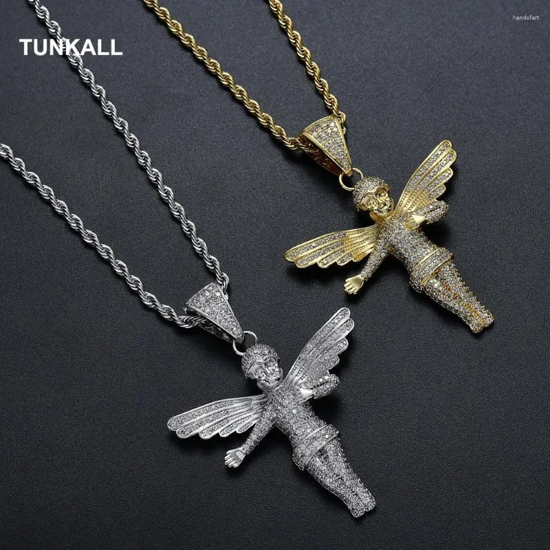 Pendant Necklaces TUNKALL Bling Brass Micro Pave Zircon Pendants Mirco Prong Setting Necklace For Men And Women Kids Jewelry Gift CN167