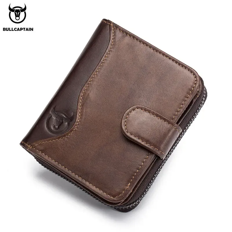 Wallets Bullcaptain Genuine Leather Men Wallet Fashion Coin Purse Card Holder Rfid Male Portomonee Clutch Zipper Clamp Money Bags JYB003