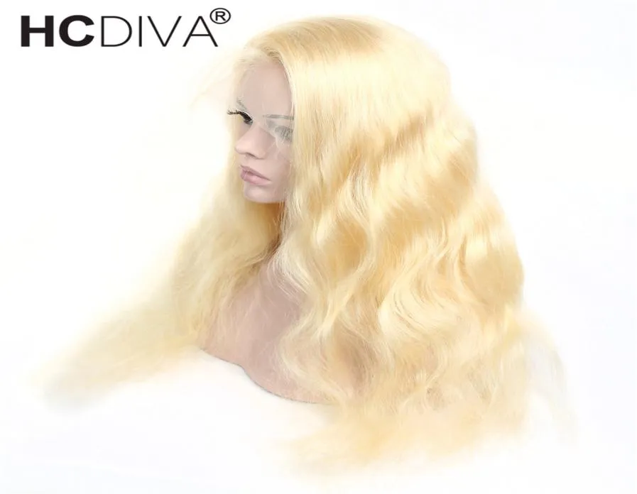 Hcdiva honung blond peruk 613 blond full spets wigs13x4 spets främre mänskliga hår peruk brasiliansk kroppsvåg 150 densitet transparent LA6476107