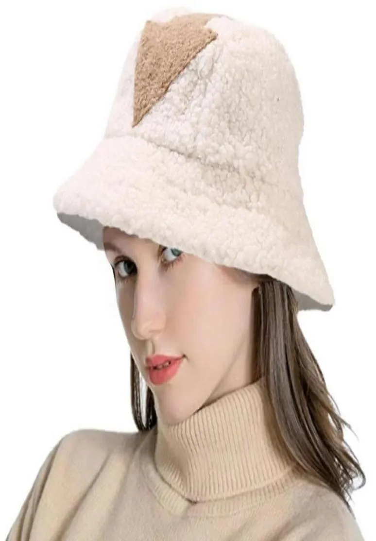 Wide Brim Hats Bucket Hat Lamb Wool Winter Warm Fishing Caps Faux Fur Arrow Symbol Printed Men Women Tide Flat Top35601799177635