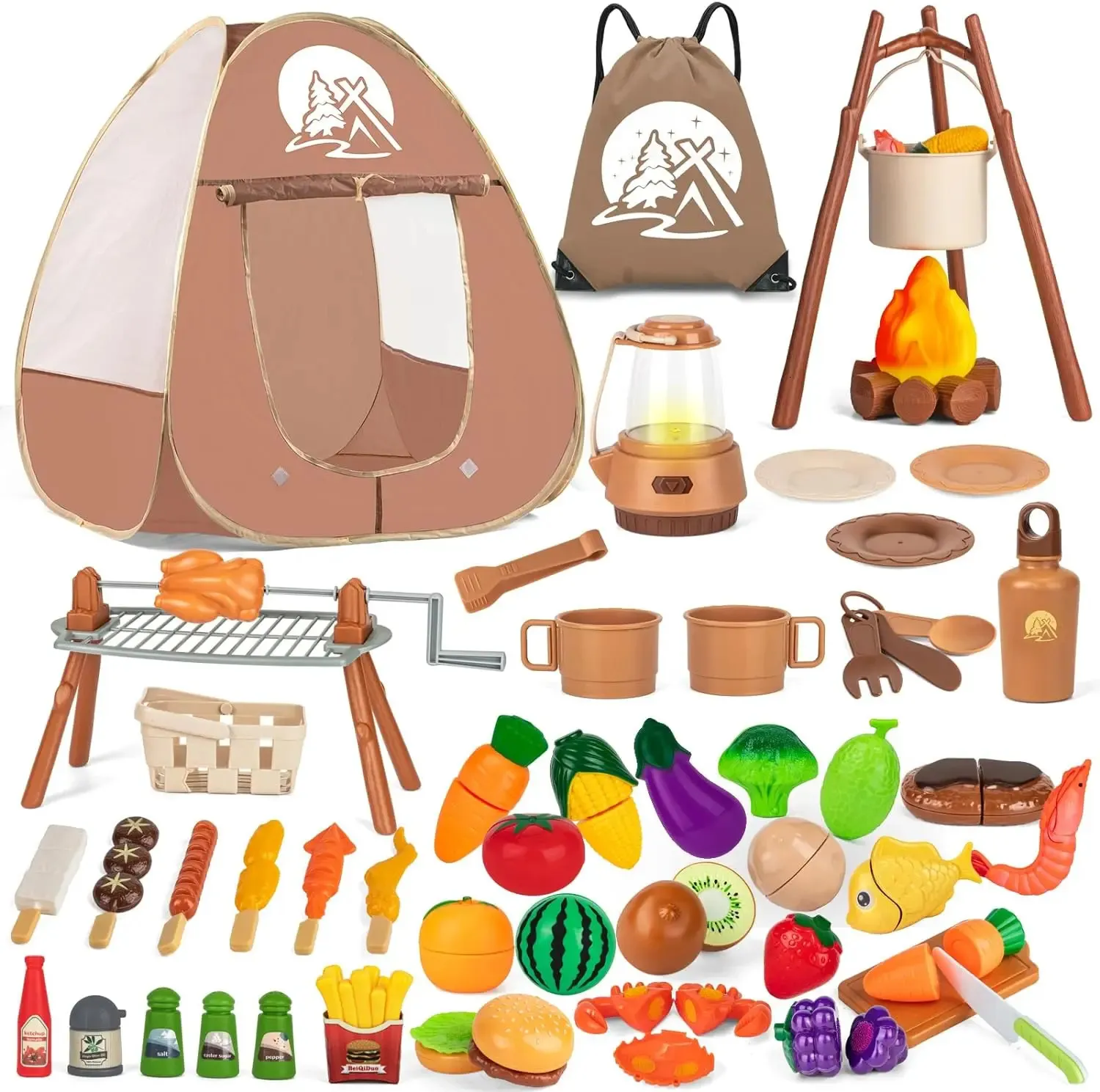 Giochi da campeggio per bambini set con giocattoli da gioco per campi da gioco BBQ Grill finta cucina taglio di cibo da gioco set di giocattoli per esterni 240415