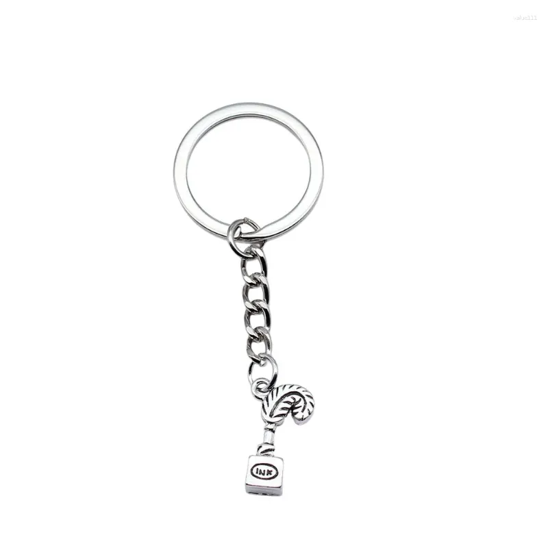 Keychains 1st Vintage Quill Ink Charms Keychain for Women Car Accessories smycken levererar ring storlek 28mm