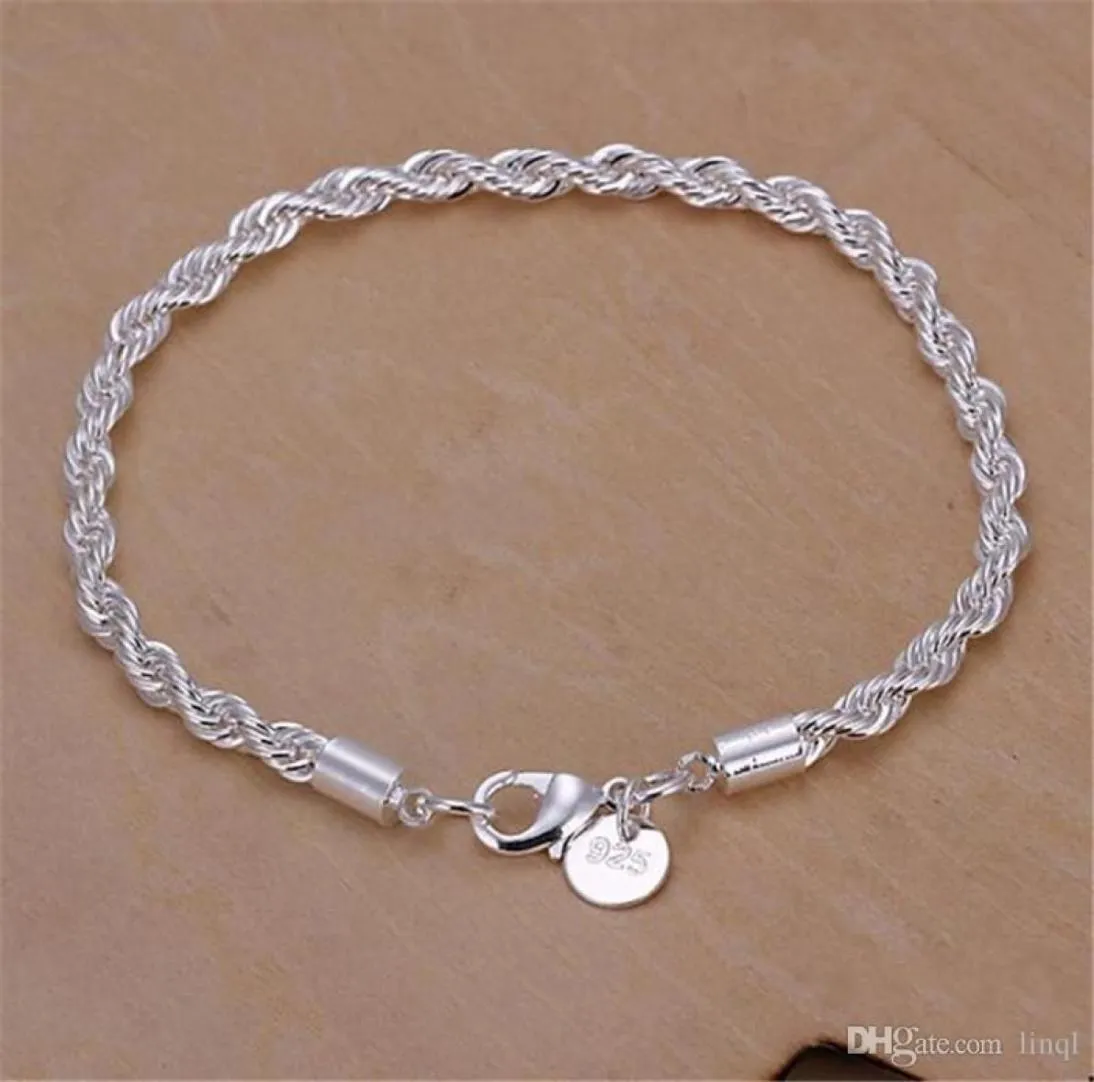Mode 925 zilveren armbanden sieraden 200 mm4 mm ed touw ketting vrouw mannen unisex armbanden 8338423