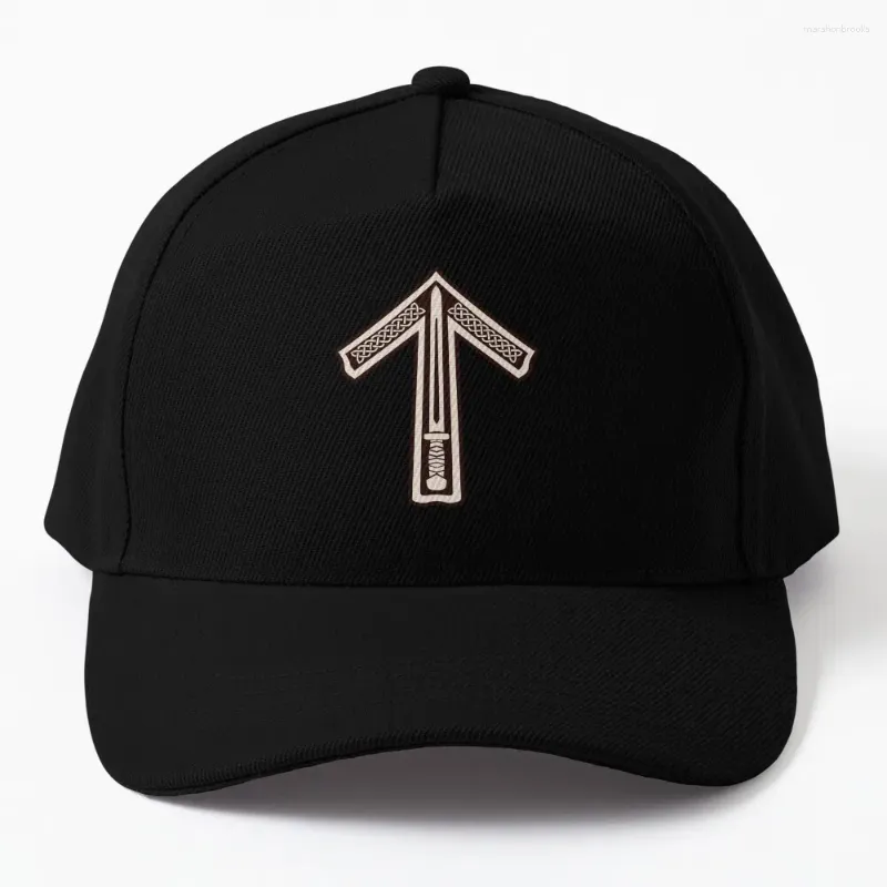 Boll Caps Tyr / Tiwaz - Bone and Burnt Wood Viking Norse Saxon Futhark Rune Baseball Cap Thermal Visor Black Female Men's