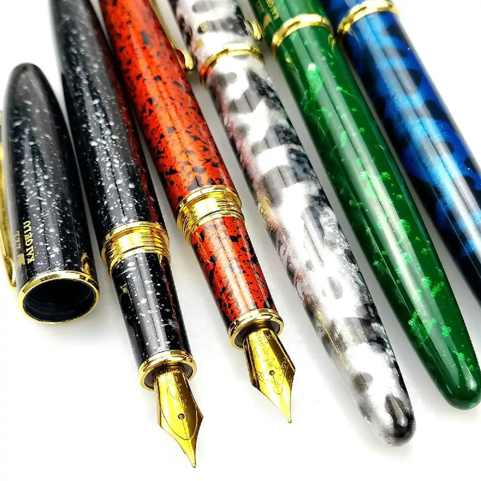 Pens Black Kaigelu 222噴水ペン純粋な銅ロッド回転キャップチタン沈着したペン酸NIB回転インクアブソーバーバシネスオフィスギフトペン