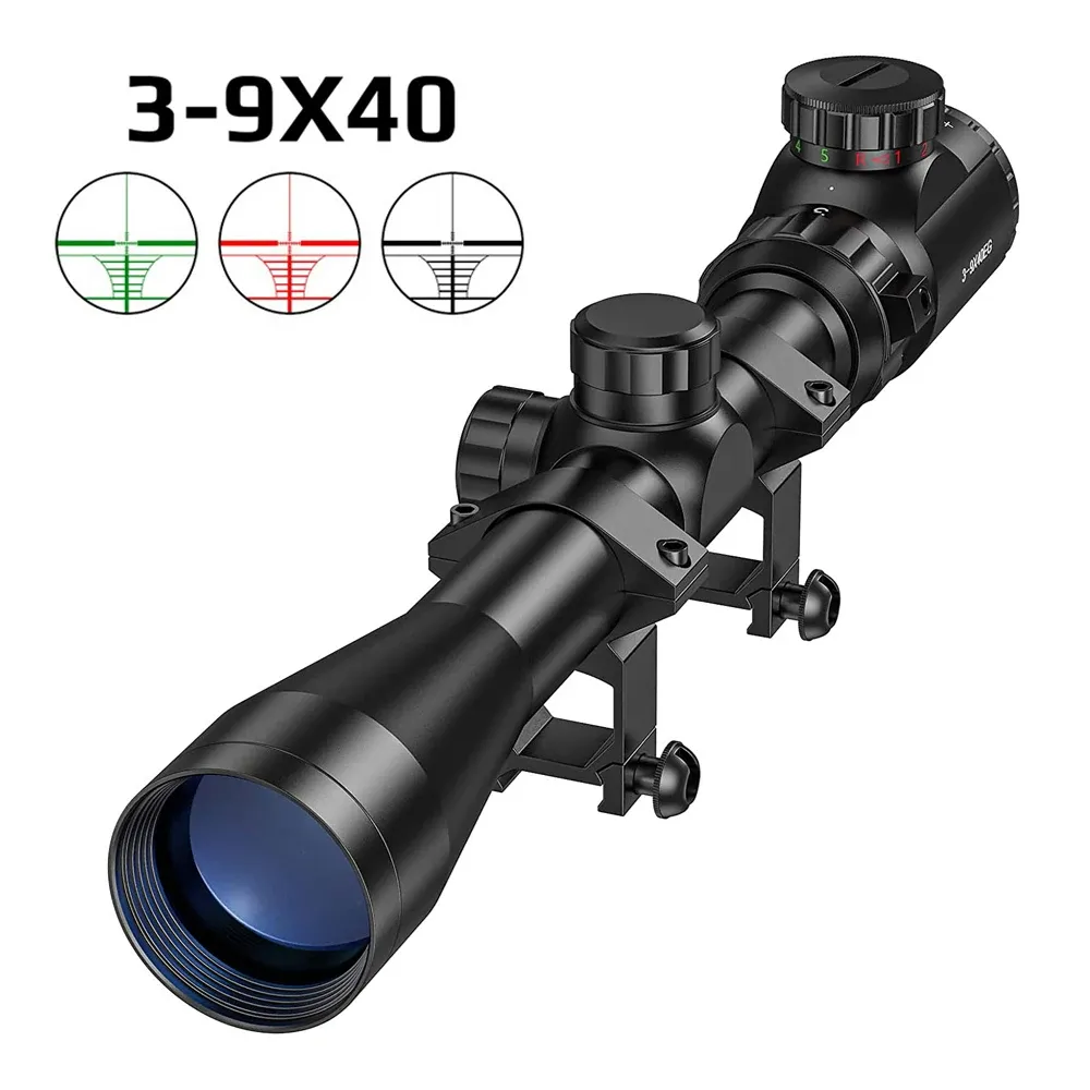 SCOPES 39X40 Hunting Riflescope Optical Scope Green Red Illuminated 11/20mm Rail for Air Rifle Optics Hunting Airsoft Sniper Scopes
