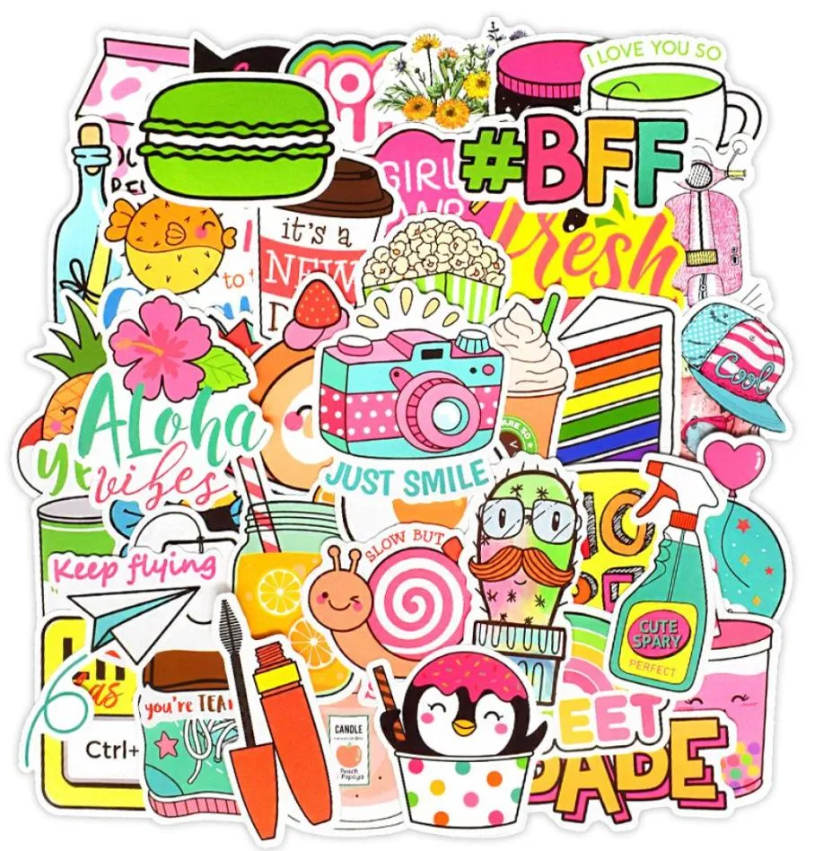 50 PCS Vinyl en vinyle mignon Girly Stickers Decs Pack for Water Bottle Oploper Phone Scrapbooking Bike Car Room Decor Party Favoris7251158