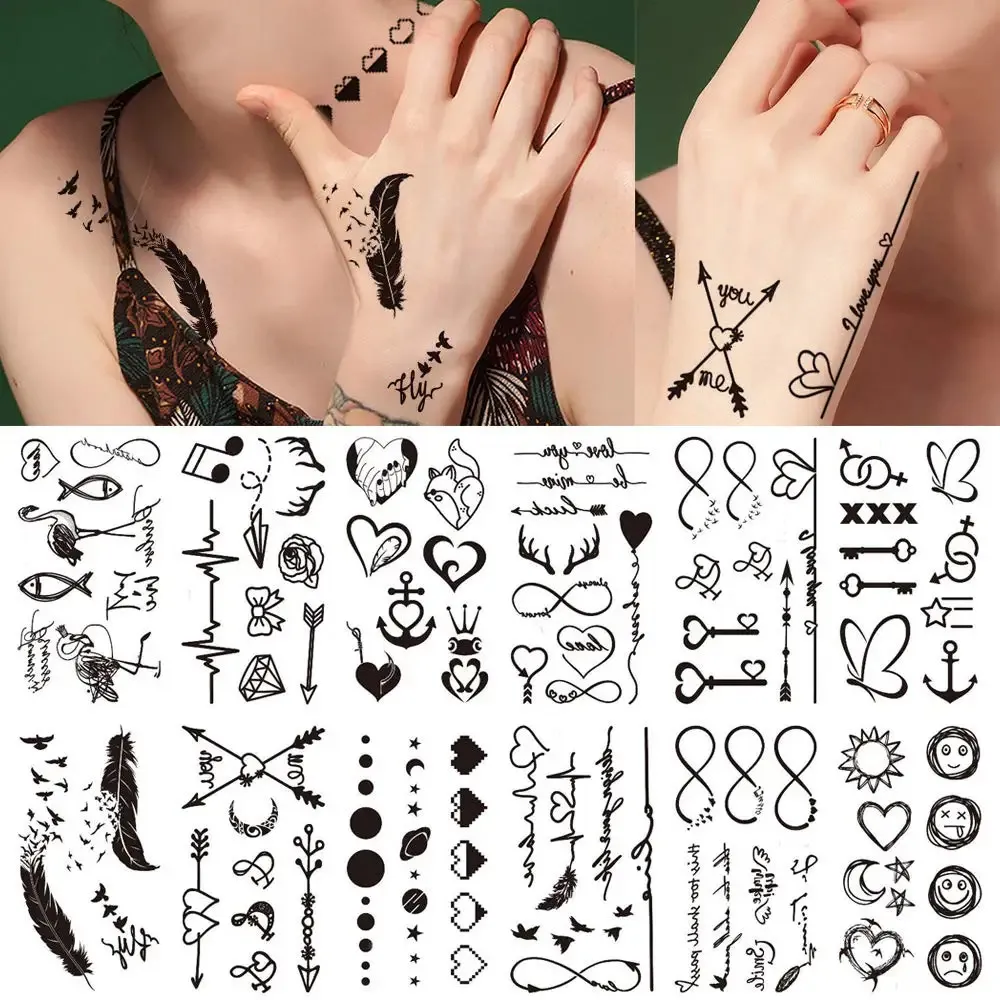 30 ark tillfällig tatuering klistermärke vattentät kroppskonstlinje rosstjärna liten falsk tatuation fjärilsblomma hand tatu för kvinnor män 240418