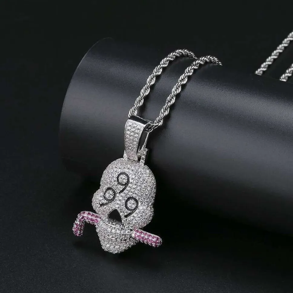 Mode 999 Skull Diamonds Pendant Halsband för män Western Luxury Crystal Pendants Platinum Plated Copper Zircon Cuban Chain NEC2795