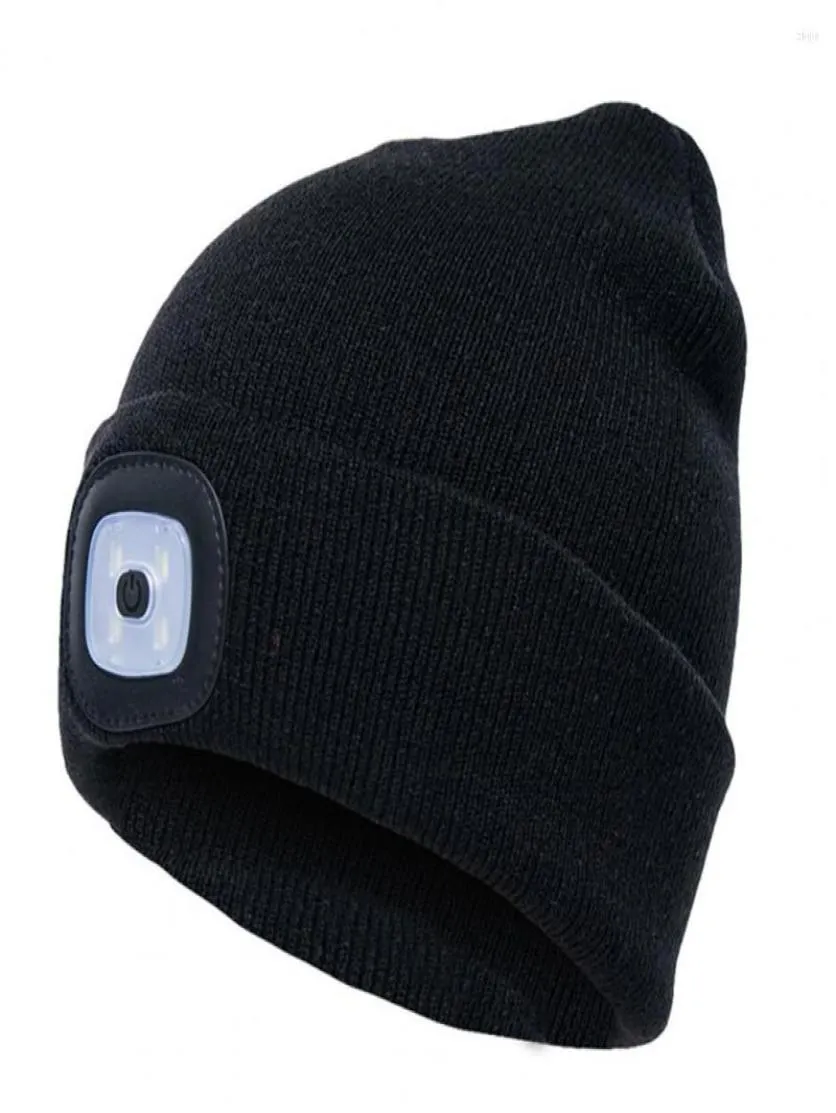 Boinas unisex sombreros de gorro de invierno LED Luminoso Luminoso Knitt Torn Table Lámpara para acampar Flash Floor Running Climbin6409653