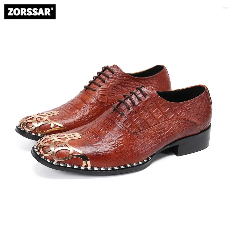 Dress Shoes Men Casual Leather Pointed Toe Fashion Metal Modern Style Handmade Male Footwear Men's Oxford