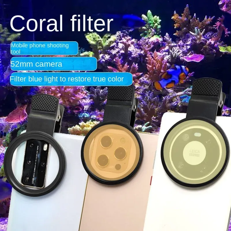 Uppvärmning 52 mm korallslinsfiltersatser för telefonlinslins Telefonkamera filter Lens Macro Lens Fish Aquatic Terrarium Lens Fish Tank Marine