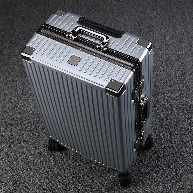 Carry-Ons Luggage Right Angle Retro Aluminium Frame Universal Wheel Boarding Bag Large Capacity Travel Password Leather Box Suitcase