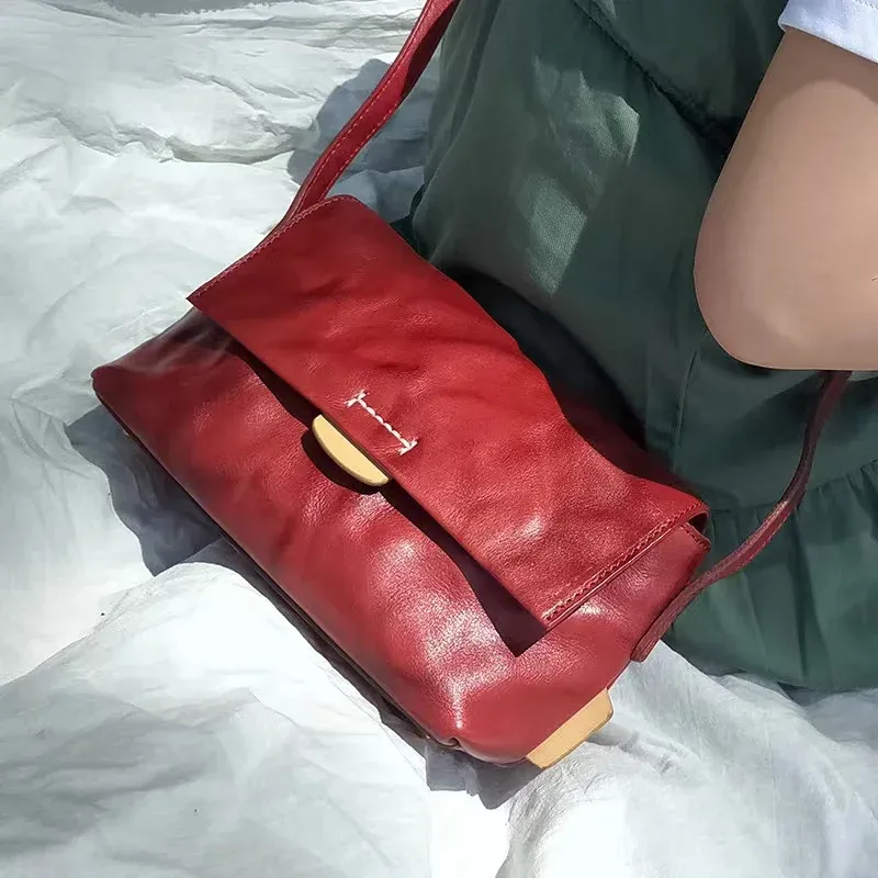 Torbalar Sebze Tabanlı Ağaç Kremi El yapımı Retro Deri Deri Kaçak Katmanı Cowhide Omuz Messenger Banliyö Küçük Kare Çanta