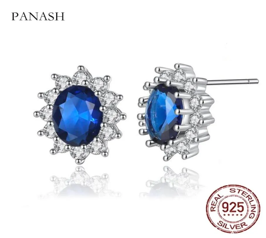 Panash Nieuw ontwerplab Blue Sapphires Stud -oorbellen Originele Sterling Silver 925 Sieraden Gift voor vrouwen Brincos4527849