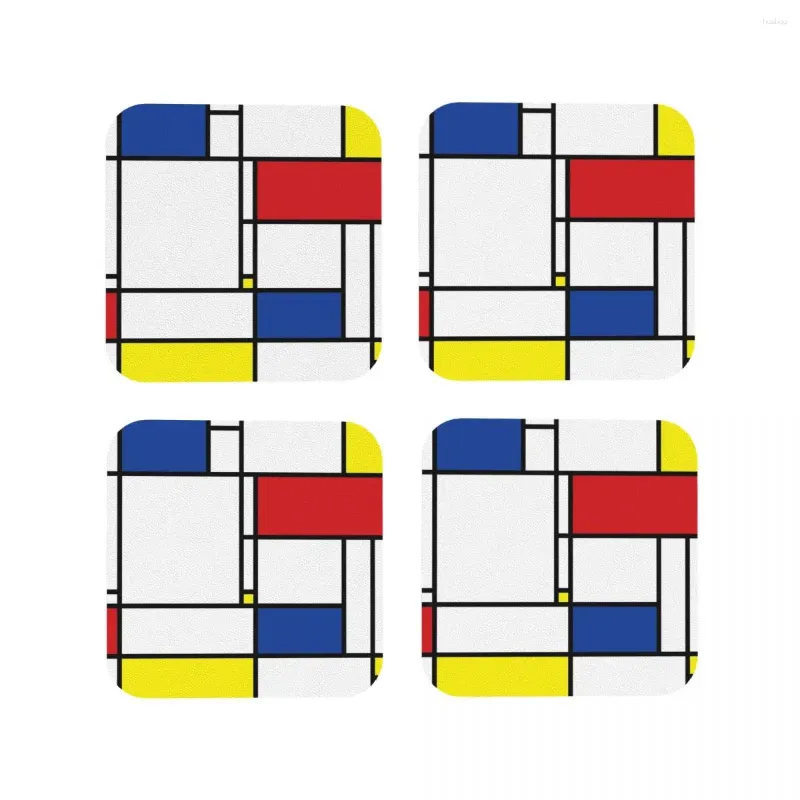 Mats Mats Mondrian Minimalista de Stijl Arte Moderna I.i Coasters de Fatfatina Placemats de cozinha Copo para café para casas de mesa para casa Conjunto de 4