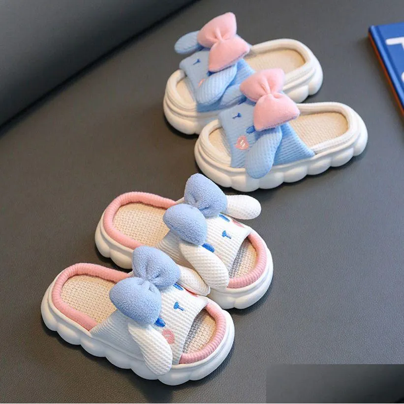 Slipper Childrens Boys meninas chinelos bowknot bote desenho animado coelho casa não deslizamento linho macio crianças respiráveis entrega gota de bebê materni dhyo2