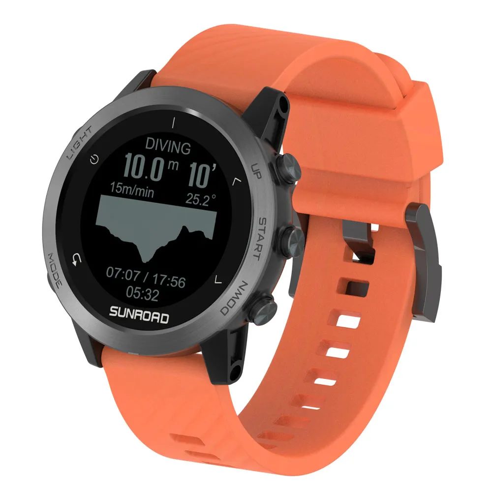 Sunroad T5 GPS Smart Watch 10ATM Waterdichte Outdoor Sport Diving Altimeter Barometer Professionele GPS Watch Silicon Strap Fitness Watch Connection met Strava