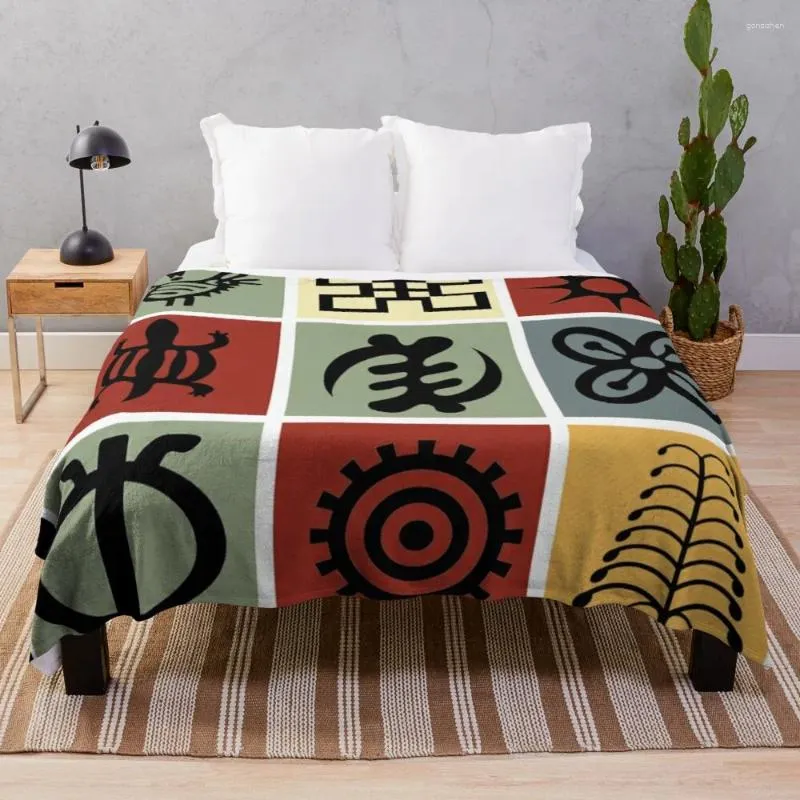 Blankets Ghanaian Adinkra Symbols Throw Blanket Beach From Gonzizhen