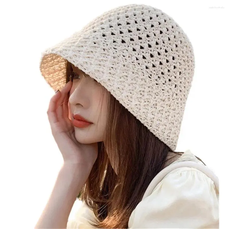 Boinas largas aba larga chapéus de verão dobráveis para mulheres praia praia sunhat crochet bucket chapéu viajando com boné de pescador