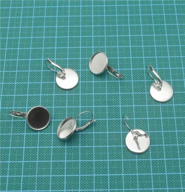 100pcs Stainless Steel French Ear Hook with 825mm Round Setting Tray for Glass Cabochons DIY Earring Finding4814214