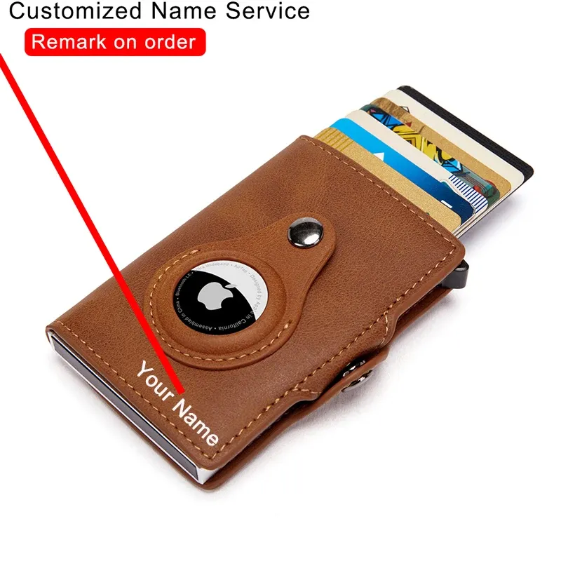 Wallets Customized Name Apple Airtag Wallet Men Genuine Leather Purse Credit Card Holder Rfid Airtags Slide Wallet Cardholder Zipper Bag