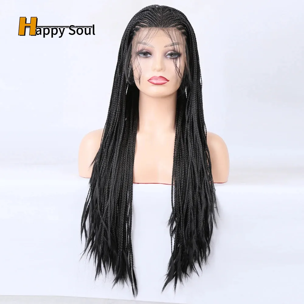 Europäische und amerikanische Mode gefälschte Hochtemperatur Chemische Faser Drei Stränge kleine Dreadlocks 13x4 Schwarz vordere Spitzenperücke Glueless Perücke Windy Black Curly Hair