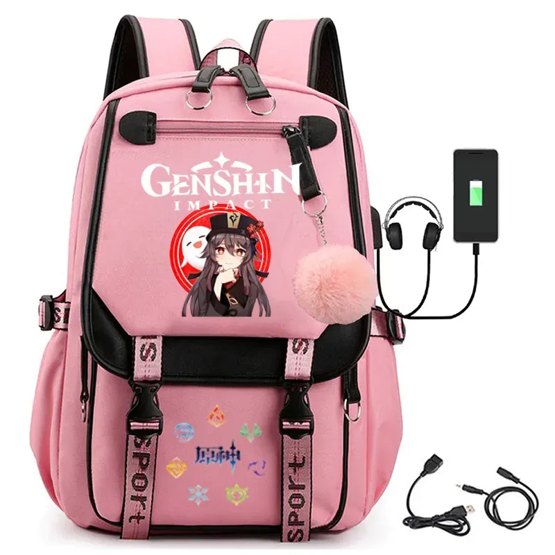 Backpacks Anime Genshin Impact Cosplay Backpack Klee Hu Tao Paimon Student School Shoulder Bag Youth Outdoor Travel Backpack Fashion Gifts