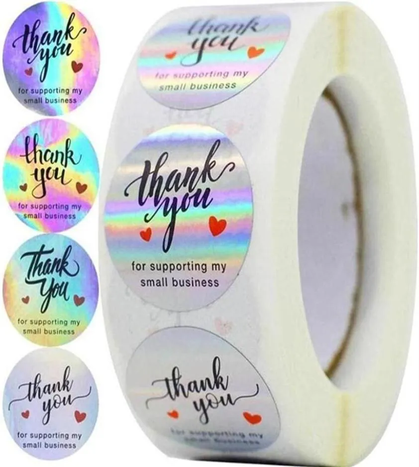 500pcs Rainbow Holo Thank You Stickers 4 Designs Holographic For Supporting My Small Business Gift Labels Wrap273S273W1749218