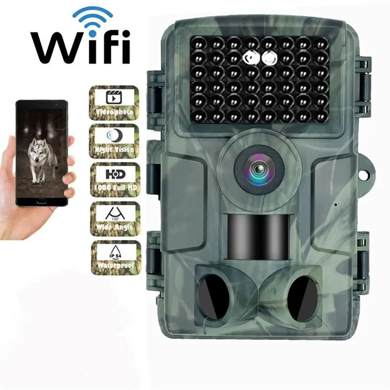 Kameras WiFi -Version Jagdkamera 32 Megapixel Nachtsicht Dynamische Wildtiere Trap Foto 1080p Outdoor HD -Kamera 34pcs Infrarot Light