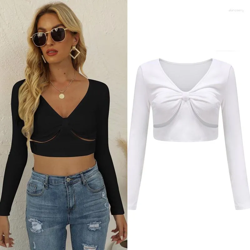 Женские футболки T Hollow Out Twisted Knot Midriff Outfit Top European и American Foot с длинными рукавами