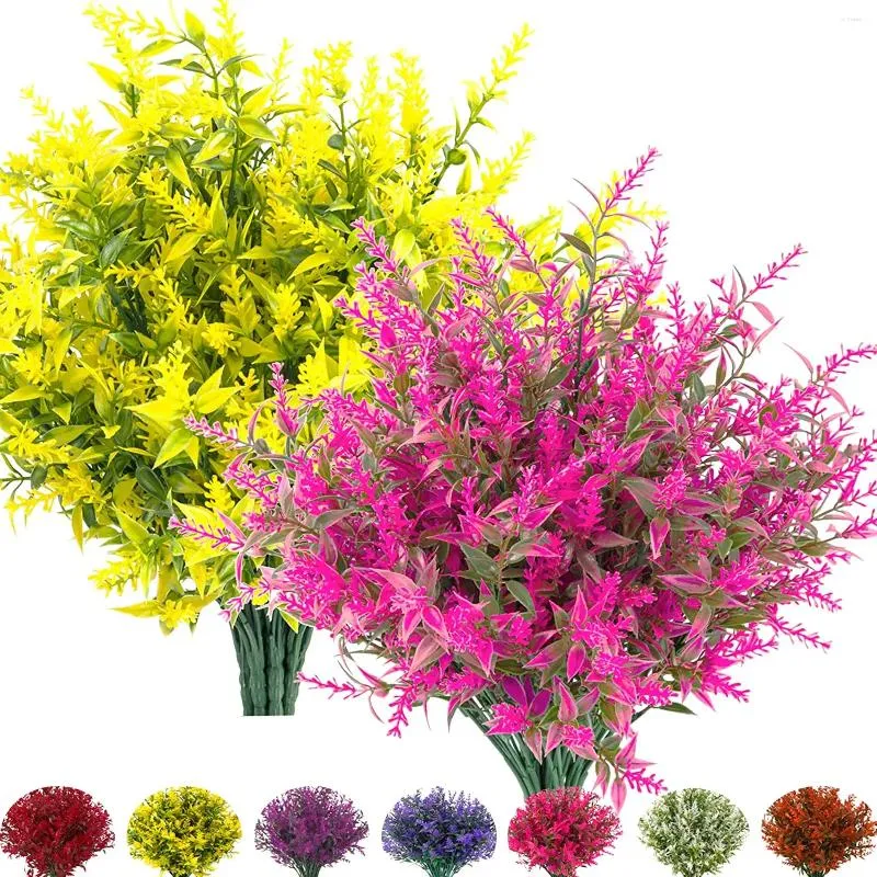 Decoratieve bloemen 5 pakketten kunstmatige nep buitenplanten uv resistent lavendel bloem plastic struiken binnen buitenhangende decoraties